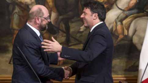 Renzi e Schulz d'accordo: "L'Europa cambi, meno regole e più crescita"