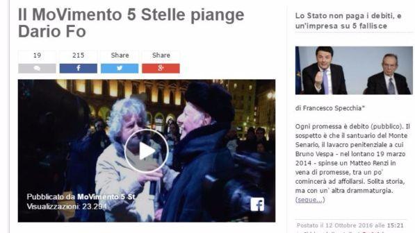 Beppe Grillo, l'omaggio a Dario Fo: "Sarai sempre con noi"