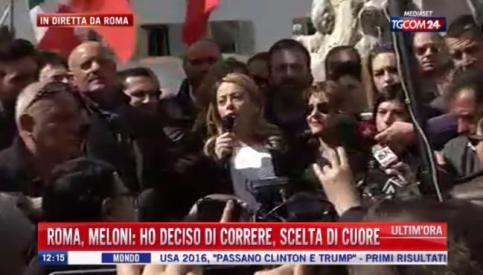 Sindaco Roma, Meloni: "Ho deciso di correre, la mia una scelta di cuore"