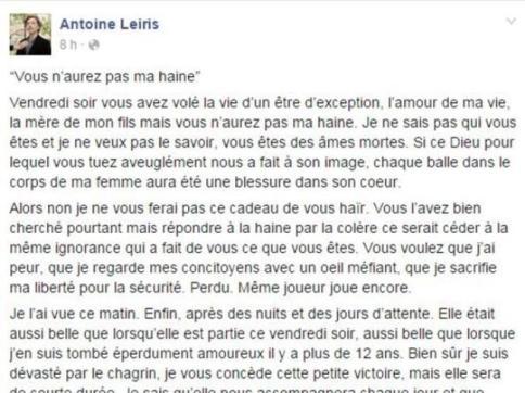 Parigi, il vedovo Antoine ai terroristi: "Non avrete il mio odio, avete perso"