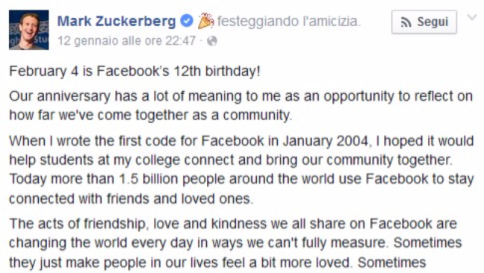 Facebook compie 12 anni: oggi conta quasi un miliardo e 600 milioni di utenti