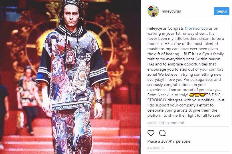 Miley Cyrus attacca D&G, lite social con Stefano Gabbana