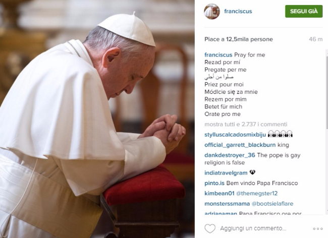 Papa Francesco anche su Instagram: in migliaia per @Franciscus