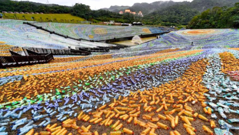 Cina, il riciclo è artistico: creato enorme mosaico solo con bottiglie di plastica