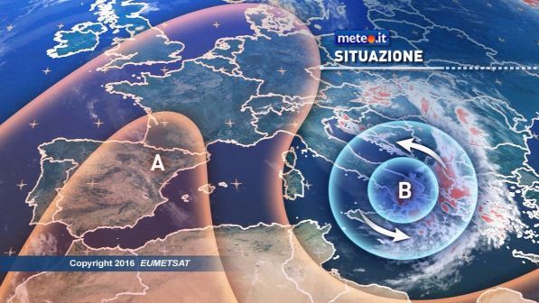 Meteo, vortice ciclonico al Centrosud: rischio di rovesci e temperature in calo