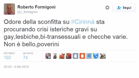 Unioni civili, "crisi isteriche gay e checche varie": bufera su Roberto Formigoni