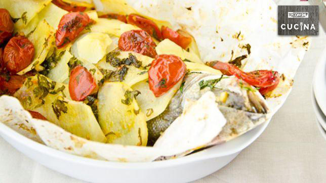 Spigola (branzino) in crosta di patate