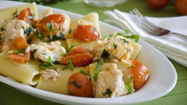 Paccheri con persico e pomodorini