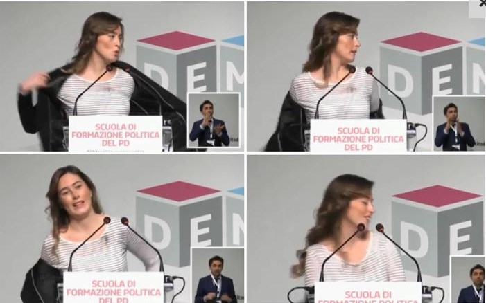 La Boschi (accaldata) si toglie la giacca e la folla va in delirio:"Non sono nuda"