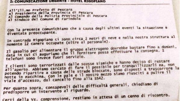Rigopiano, la mail dell'hotel prima della tragedia: "I clienti sono terrorizzati"