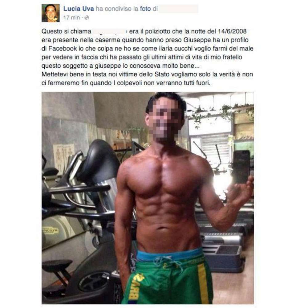 Lucia Uva come Ilaria Cucchi: pubblica la foto dell'agente indagato