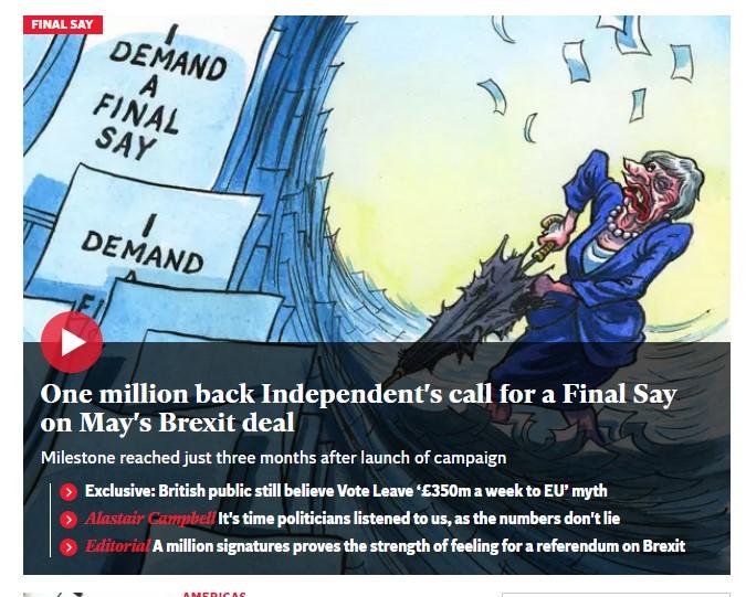 Campagna per nuovo referendum su Brexit a un milione di firme