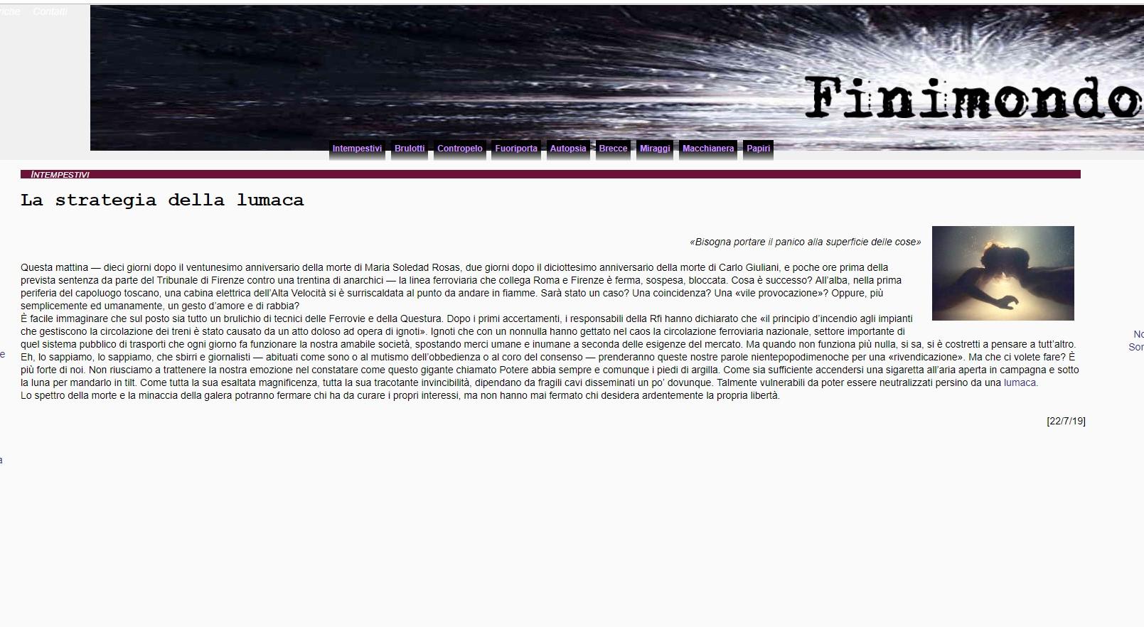 Caos treni, su sito anarchico presunta rivendicazione: "E' stato un atto d'amore, è bastata una sigaretta"
