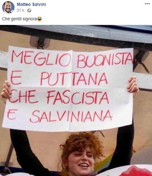 "Meglio puttana che salviniana", Giulia messa alla gogna da Salvini: "Il ministro si occupi del bene del Paese e non di Fb"