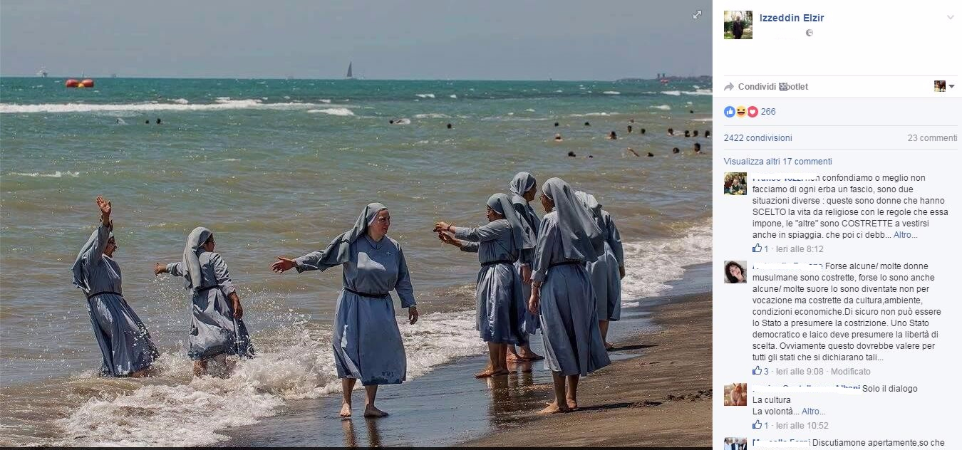 Burkini, pubblica la foto di suore al mare su Fb: per ore bloccato il profilo dell'imam di Firenze