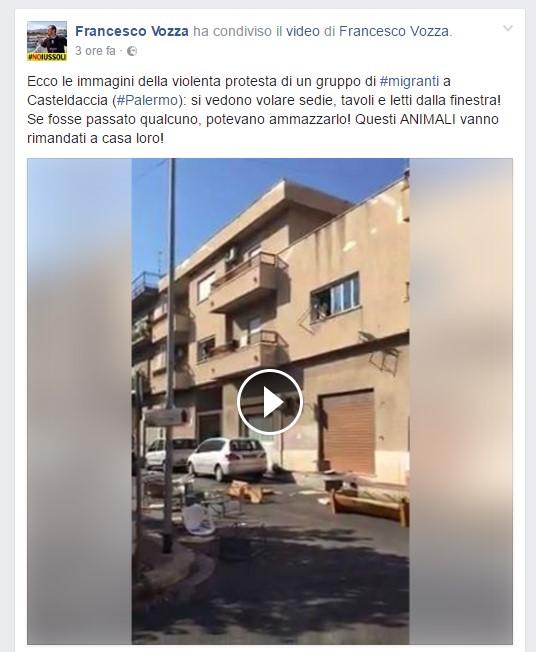 Palermo,Vozza (Noi con Salvini): migranti animali, rimandarli a casa