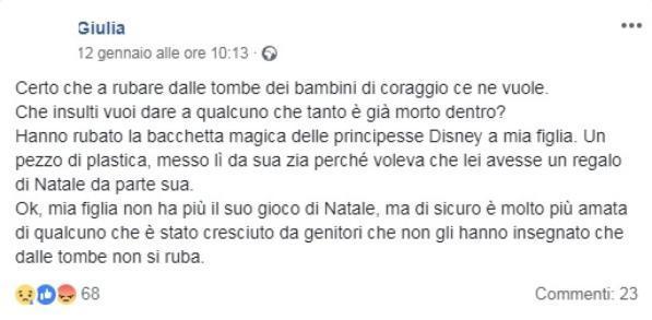 Torino, rubato giocattolo dalla tomba di una bimba: lo sdegno dei genitori
