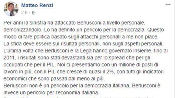 Renzi: "L'ultimo governo di Centrodestra ha avuto esiti devastanti"