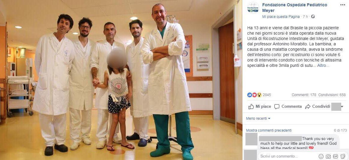 Firenze, bimba brasiliana con grave malattia congenita salvata al Meyer
