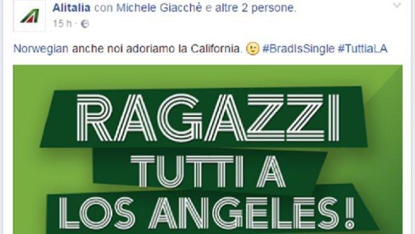 Brad is single, arriva la risposta di Alitalia allo spot della Norwegian Airlines: "I ragazzi li portiamo noi"