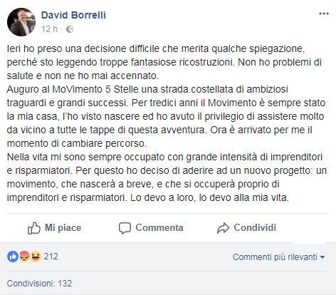 M5s, Borrelli sbatte la porta: "Vado via, ma non per problemi di salute"