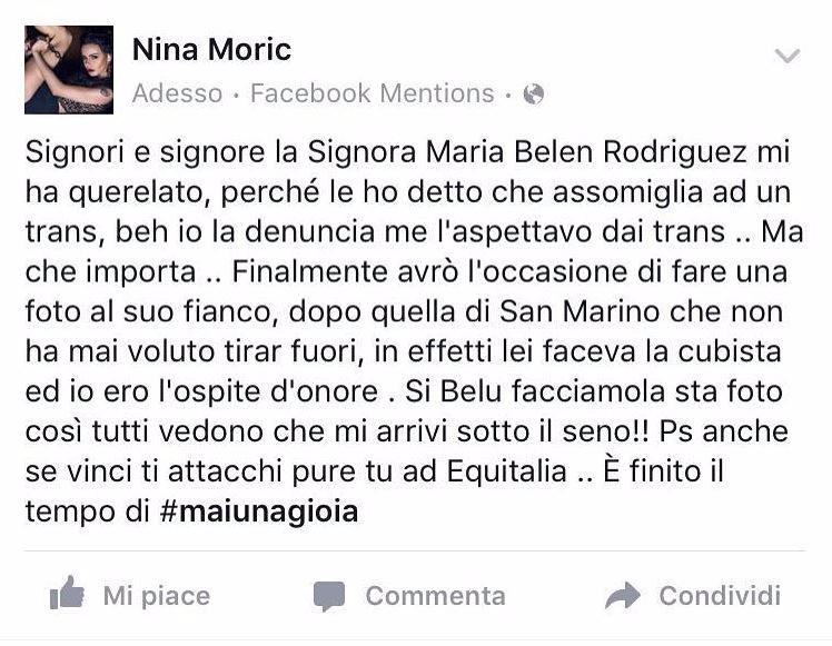 Belen Rodriguez querela Nina Moric, è di nuovo guerra tra le due