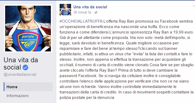 Truffa dei Ray-Ban, la polizia postale mette in guardia