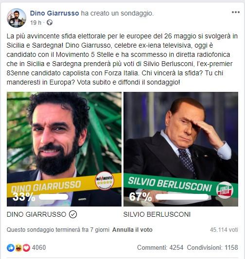 Dino Giarrusso (M5s) lancia un sondaggio contro Berlusconi e lo perde
