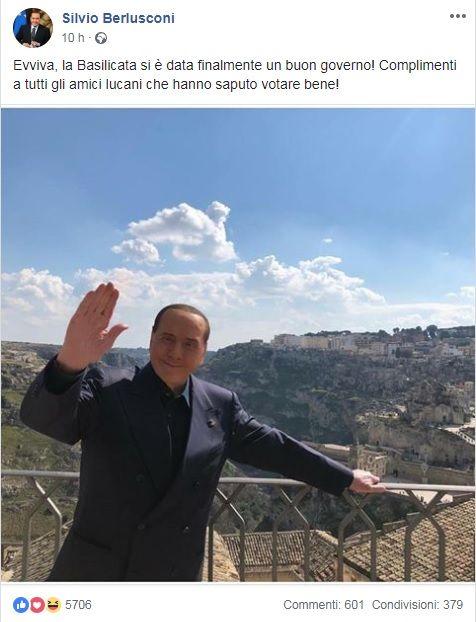 Regionali Basilicata, Berlusconi: "Finalmente un buon governo, i lucani hanno votato bene"