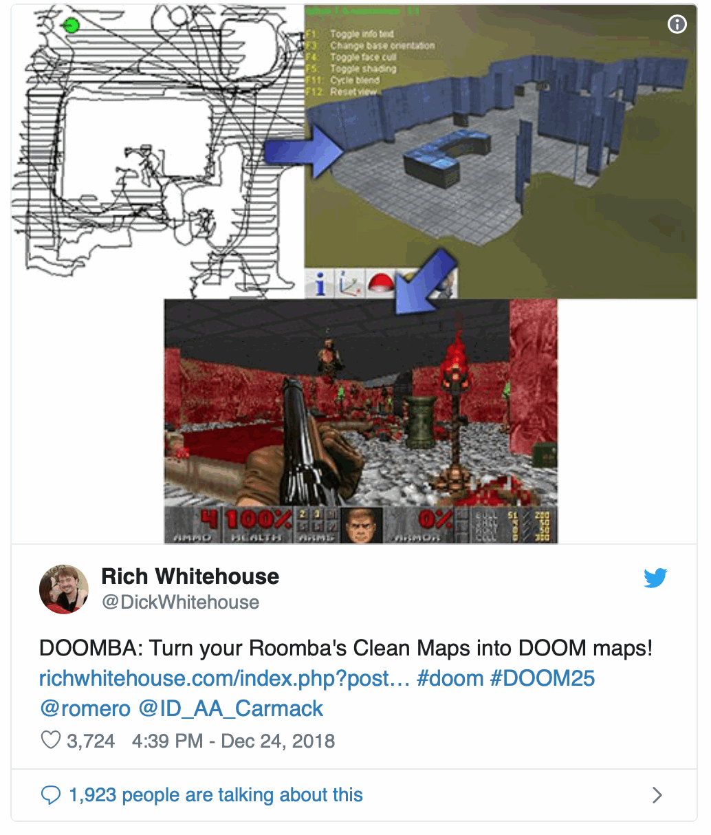 Ecco Doomba, il robot aspirapolvere che trasforma la propria casa in un livello di Doom