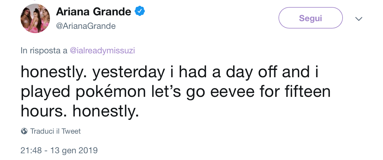 Ariana Grande passa 15 ore con Pokémon: Let's Go e decide di tatuarsi Eevee