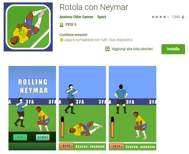 Le simulazioni di Neymar all'interno di un videogioco per Android