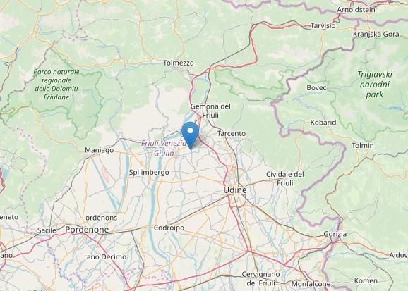 Scossa di terremoto in provincia di Udine con magnitudo 3.3