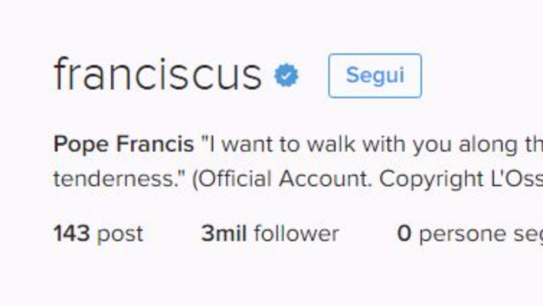 Instagram, Papa Francesco supera i 3 milioni di follower