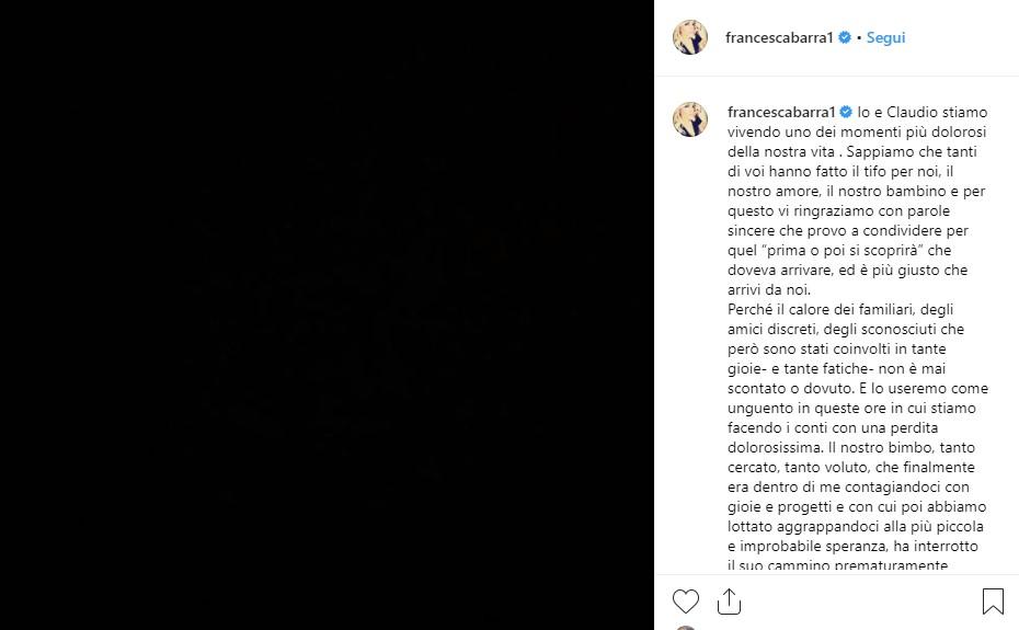 Francesca Barra e Claudio Santamaria hanno perso il bambino