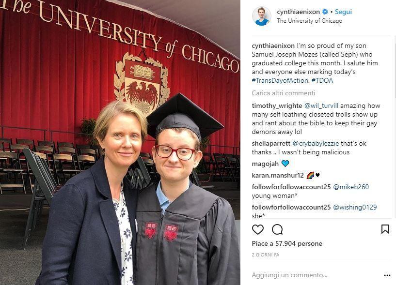 Cynthia Nixon, Miranda di "Sex & The City" rivela che il figlio è transgender: "Orgogliosa di lui..."