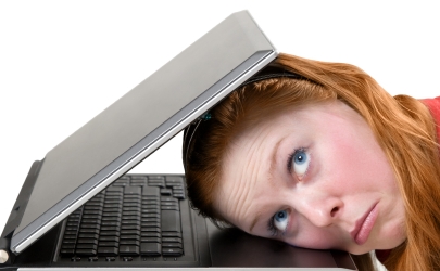 ragazza, pc, stress, stanchezza, lavoro