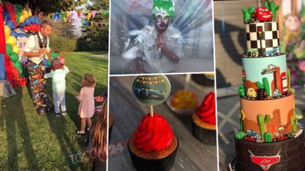 Francesco Facchinetti, festa con i gonfiabili in giardino per Leone