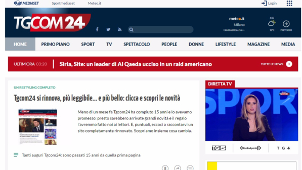 Tgcom24.it è la seconda fonte di informazione online d'Italia