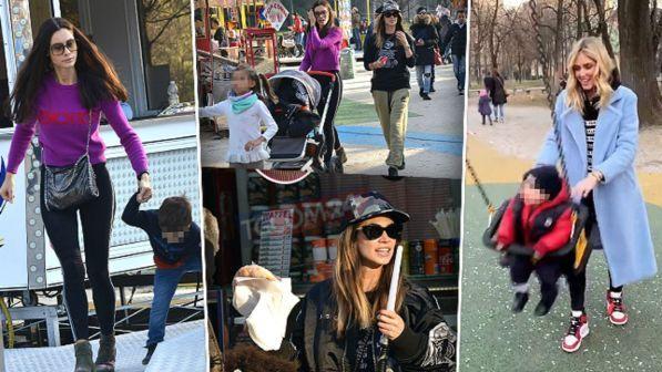 Satta, Pellegrinelli e Ferragni al parco con i figli: mamma che belle!