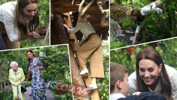 Kate Middleton si arrampica e conquista il giardino reale
