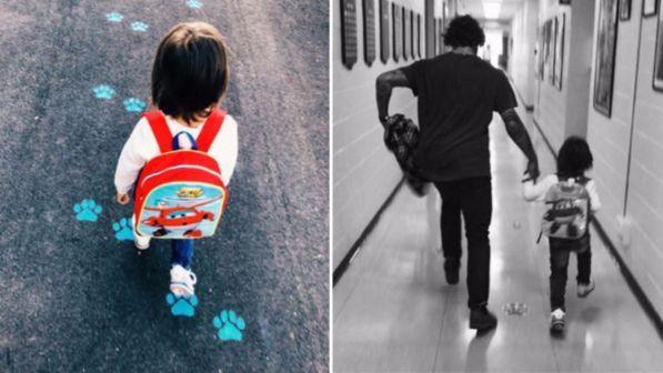 Belen e Stefano, che emozione il primo giorno di scuola di Santiago
