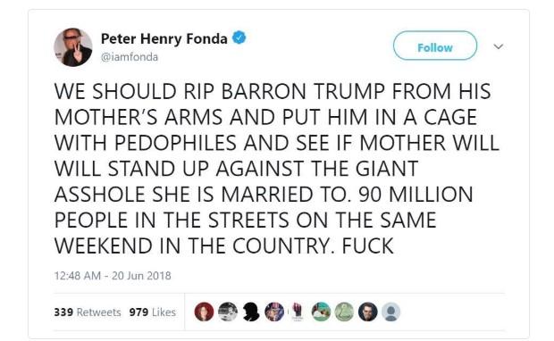 Tweet shock di Peter Fonda sul figlio di Melania: datelo ai pedofili