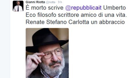 Twitter ricorda Umberto Eco: Da Saviano a De Bortoli, Riotta e Franceschini