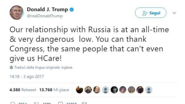 Trump: "Mai così male i rapporti con la Russia, colpa del Congresso"