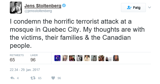 Canada, Stoltenberg: orribile attacco a moschea, pensiero a vittime
