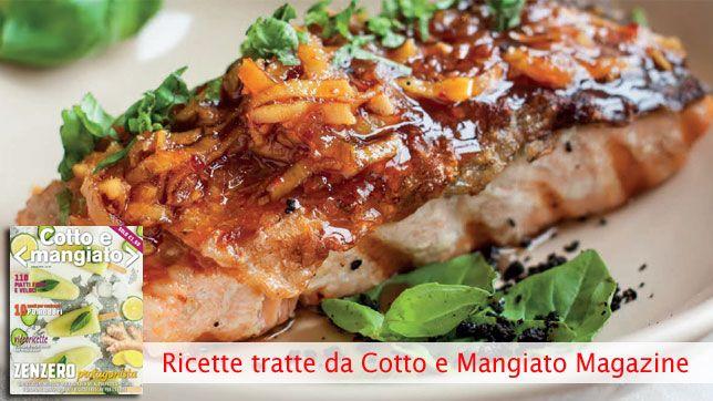 Salmone glassato con scorzette di limone