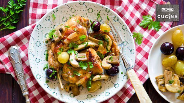 Coniglio ai funghi e uva